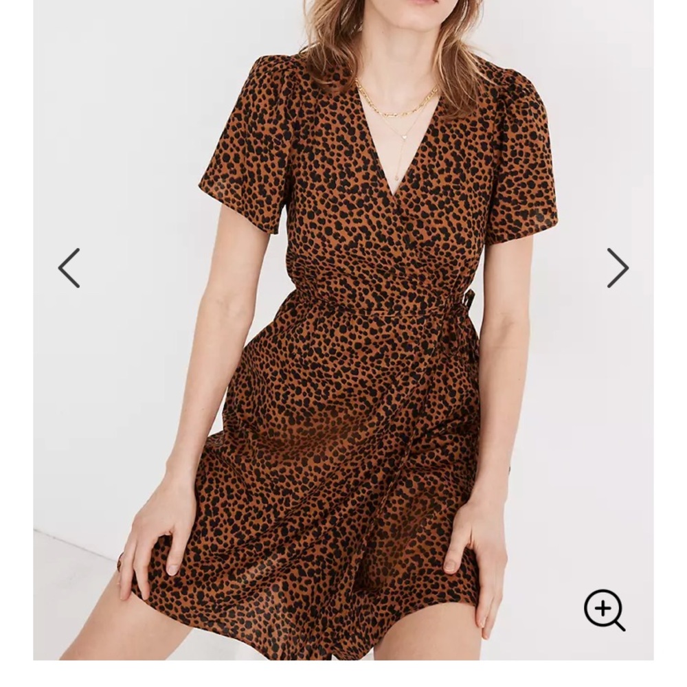 Flutter-Sleeve Wrap Mini Dress in Painted Leopard